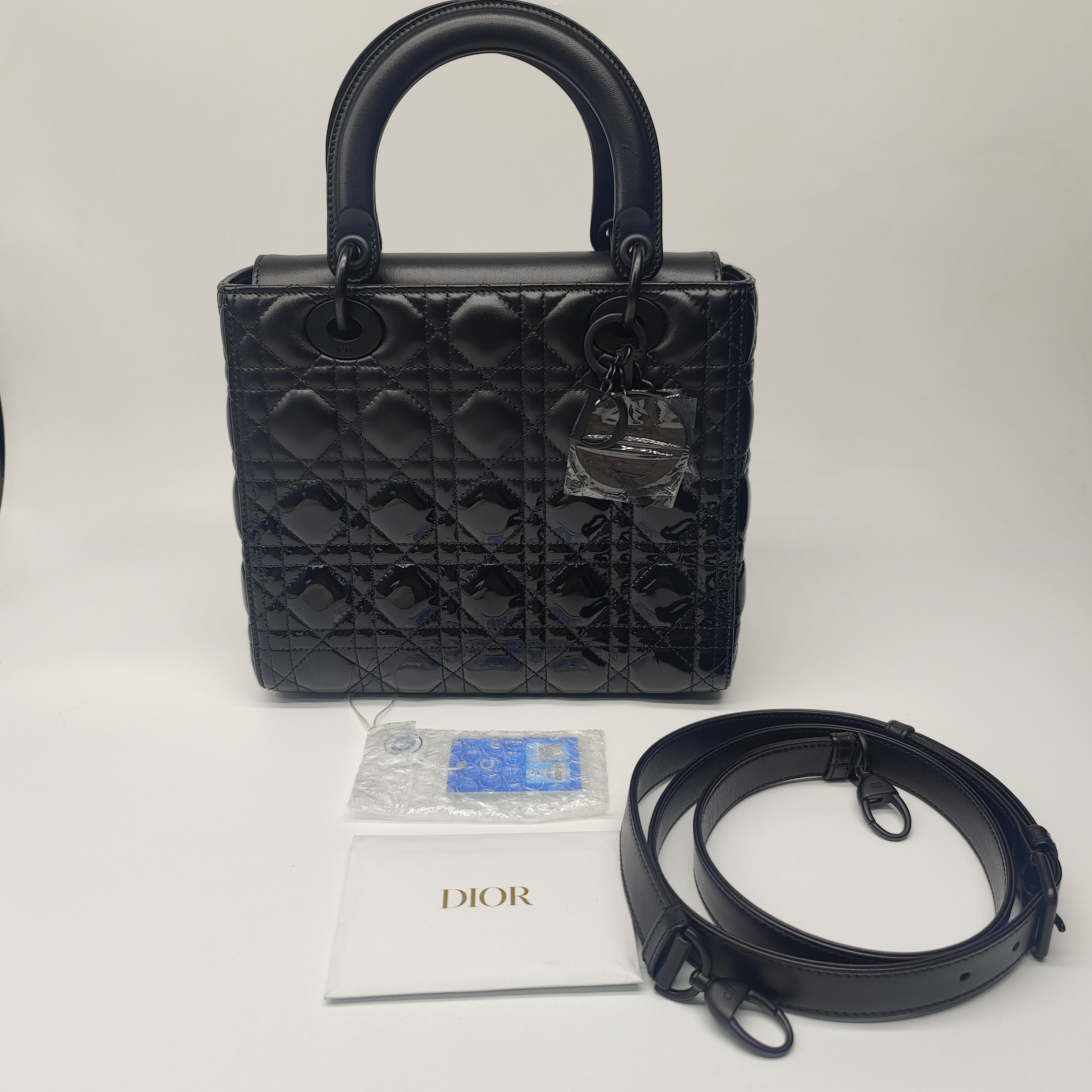 99新 DIOR/迪奥 黑色五格戴妃soblack磨砂拼漆皮24编码 dx8961