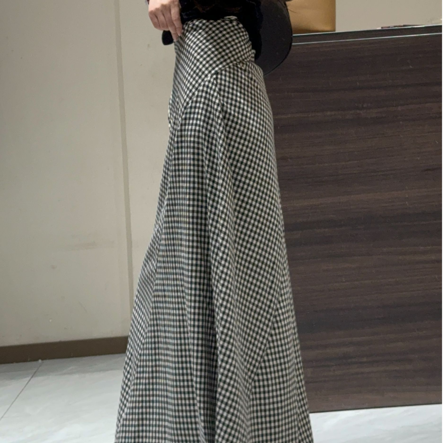 纸片人格子半裙～收腰系带格子鱼尾裙