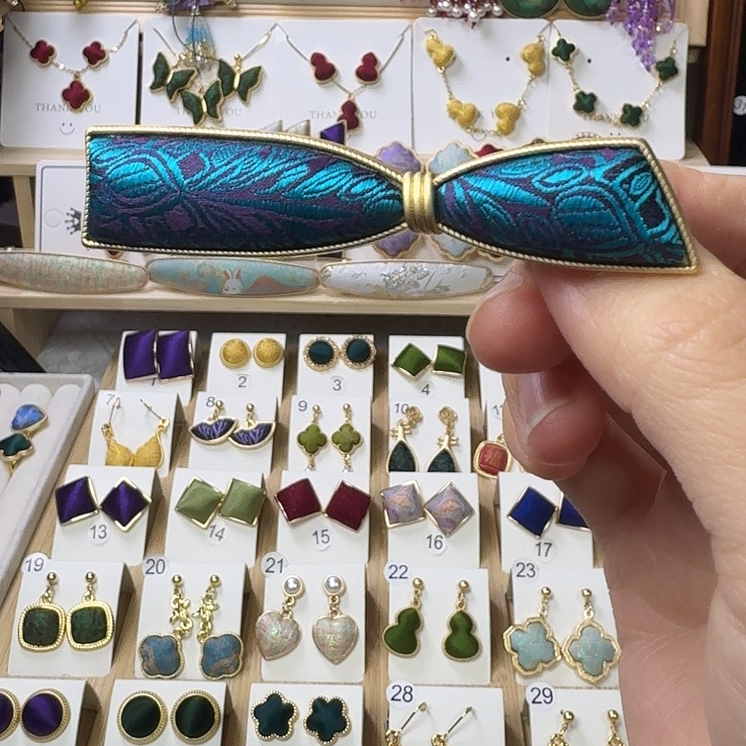 花岗石纯铜锡合金纯铜纯手工制作宋锦发夹
