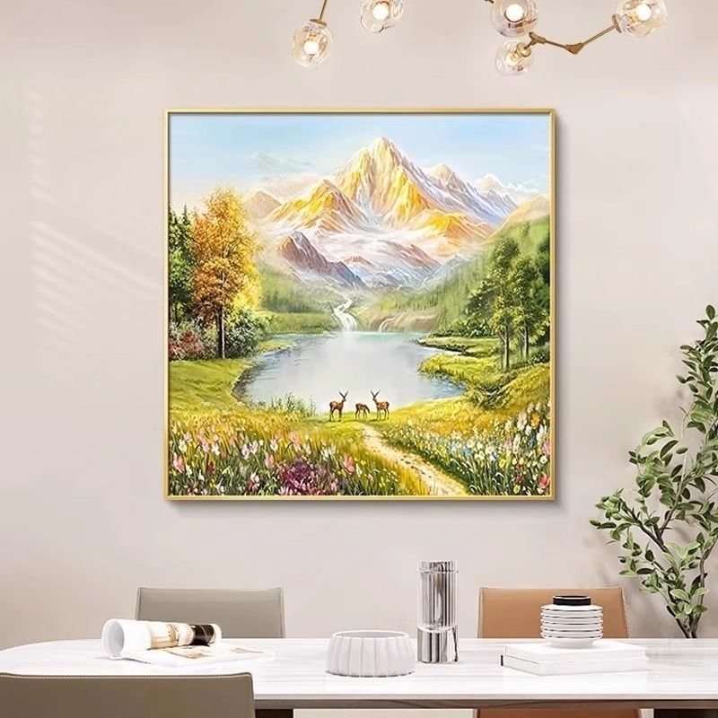 聚宝盆山水风景装饰画客厅玄关餐厅走廊聚财壁画
