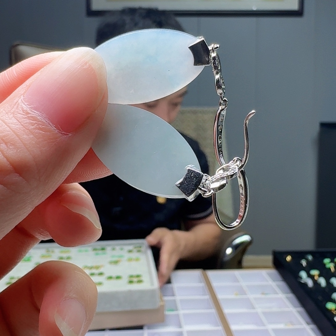 翡翠银S925镶嵌耳饰天然