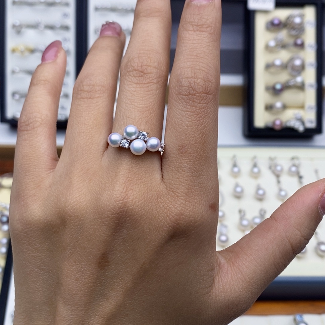 925银锆石4珠戒指