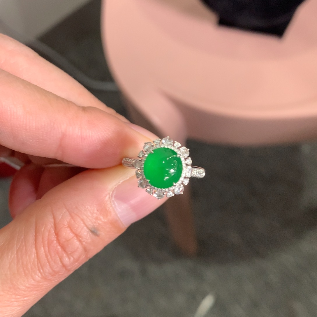 走***巫翡翠18K金镶嵌戒指翡翠