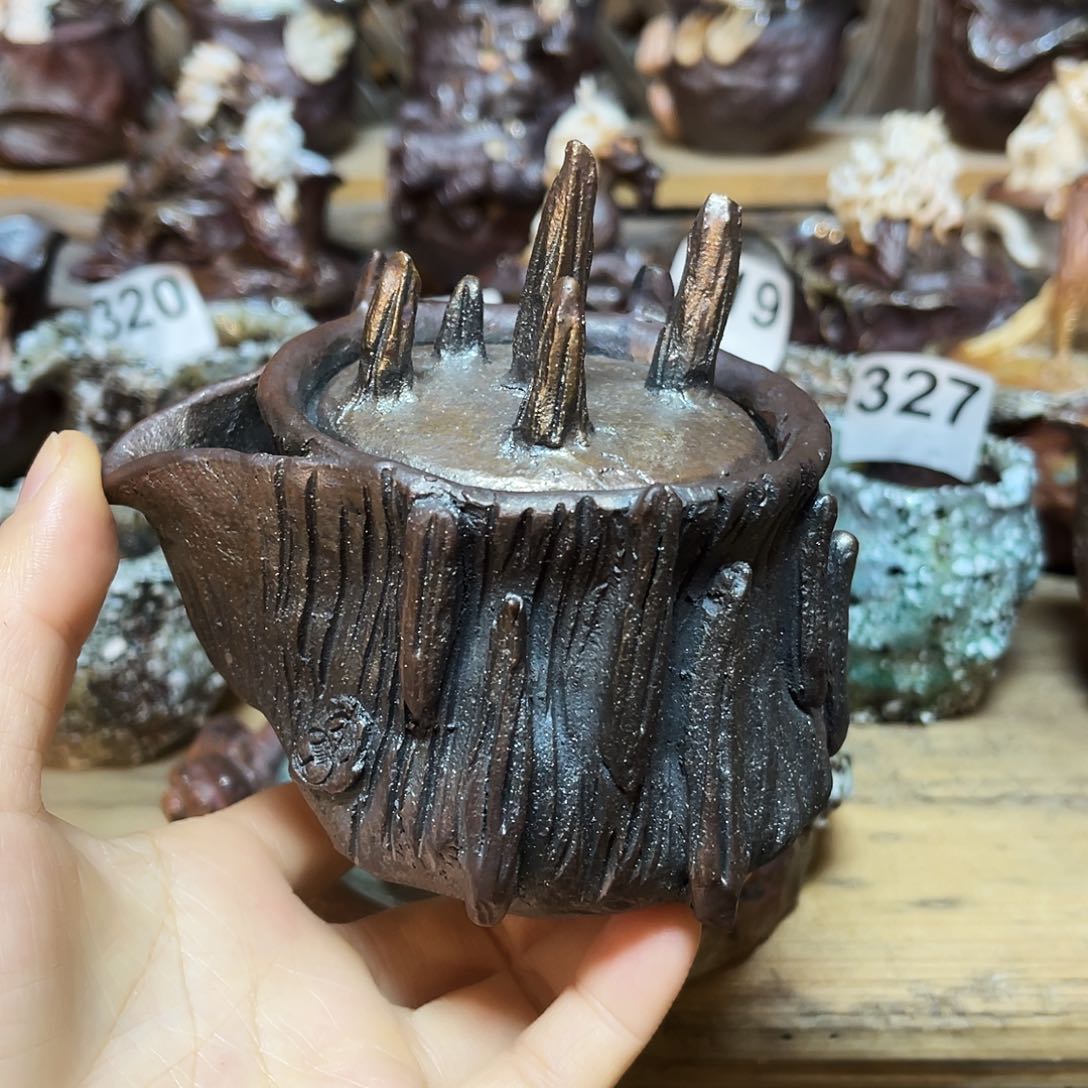 杯柴烧粗陶手捏宝瓶