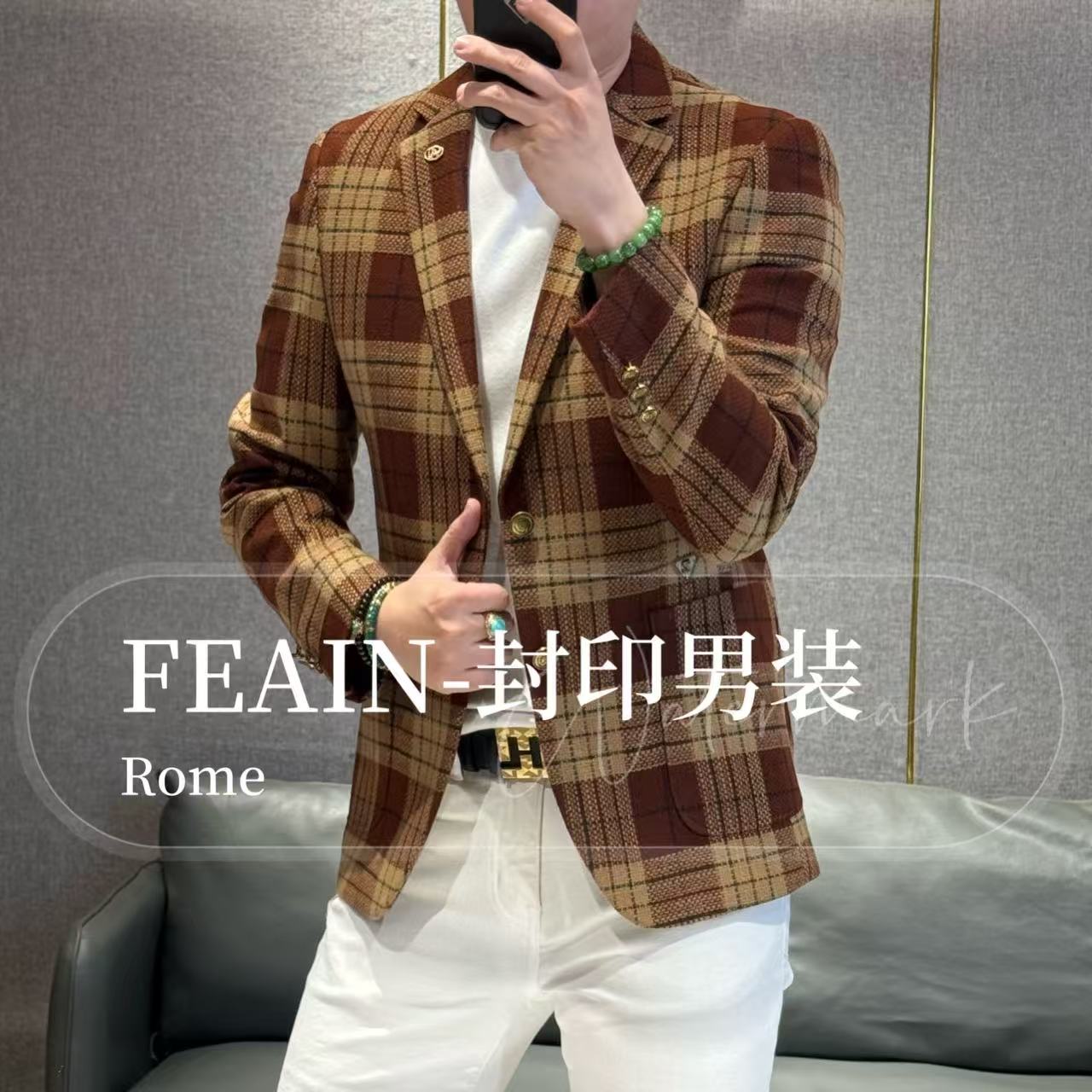 高端定制八色梭织工艺苏格兰格纹设计立体修身裁剪小西装6170