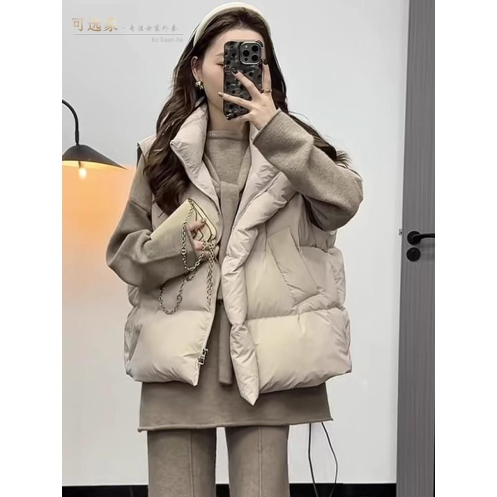 时尚棉袄马甲女外穿2025冬季新款洋气立领咖灰色马夹坎肩外套潮