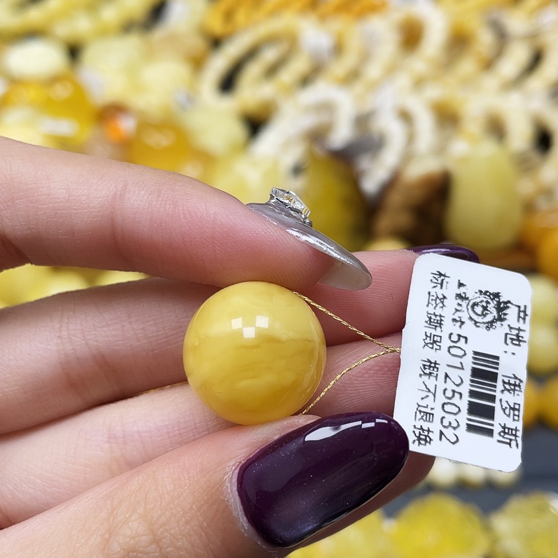 琥珀未镶嵌裸石16.5mm妖花拉丝圆珠