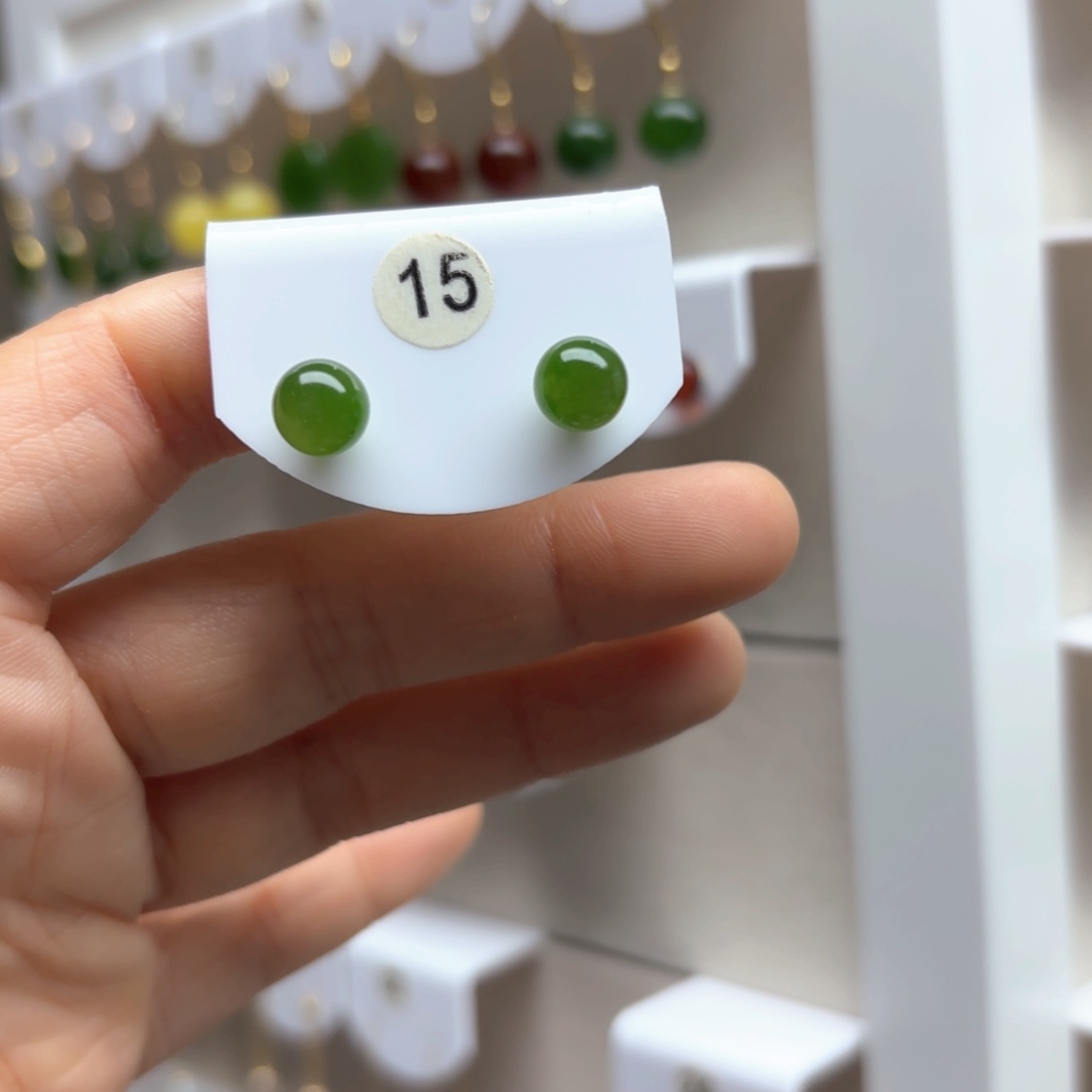 和田玉耳饰18K金镶嵌8mm 