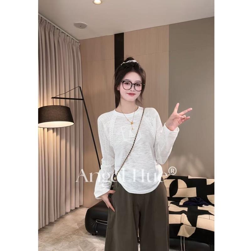 ANGEL HUE-秋冬现货48h「帆船手帐」插肩松弛感蕾丝设计长袖T恤3042
