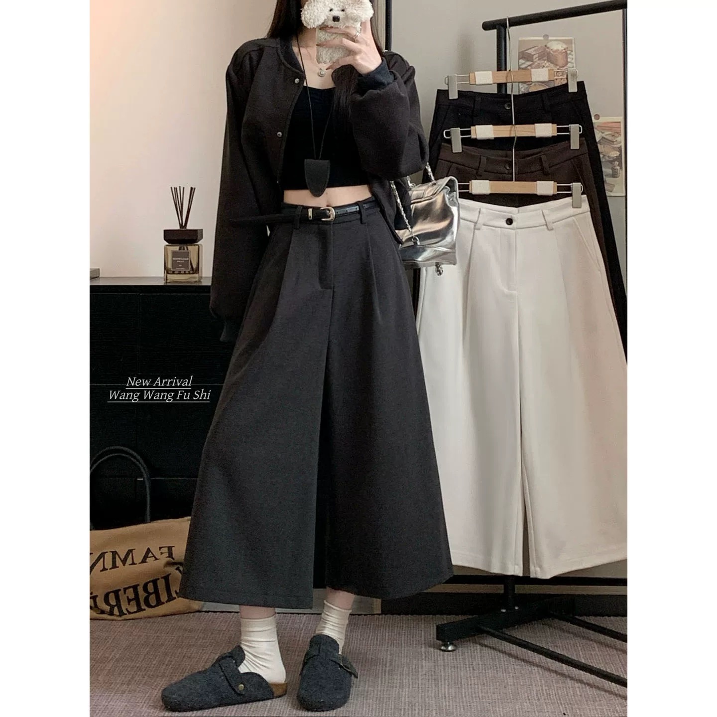 慵懒风冬显瘦直筒八分休闲裤女装