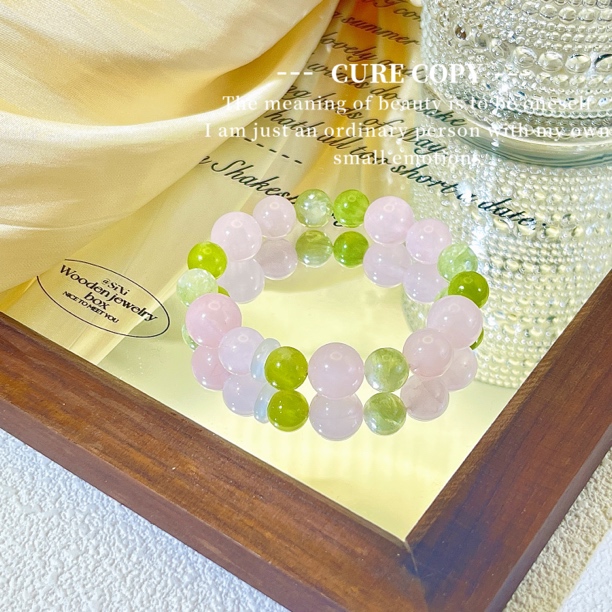 天然 卡9~12渐变 岫玉 粉水晶 绿祖母 天清冰玉隔片 原创手串