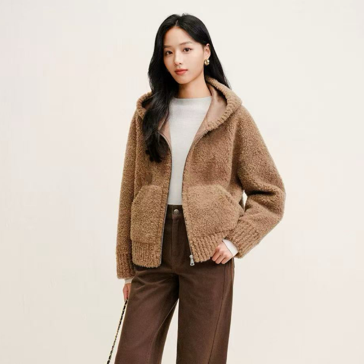 美拉德100%羊毛颗粒绒女2025冬季新款毛衣开衫6481