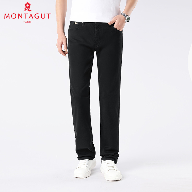 Montagut/梦特娇【145周年专享】秋季直筒修身黑色牛仔裤水洗不褪色
