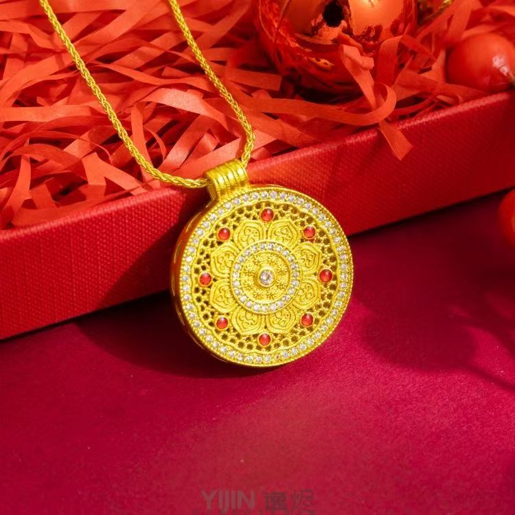 铜合金吊坠 金包铜古风八瑞相莲保平安吊坠荷花项链闺蜜款