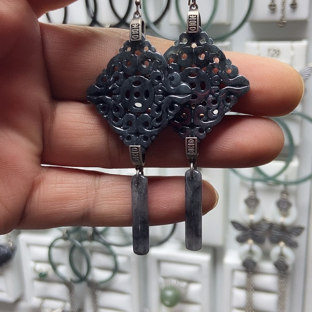 翡翠银S925镶嵌耳饰品质珠宝