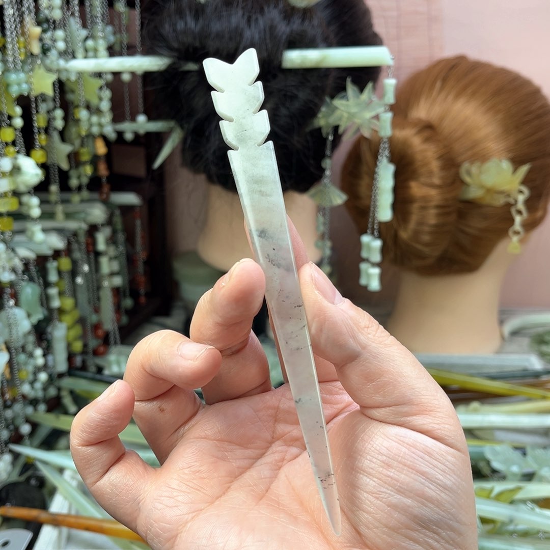 蛇纹石玉发饰未镶嵌长度14.5厘米左右