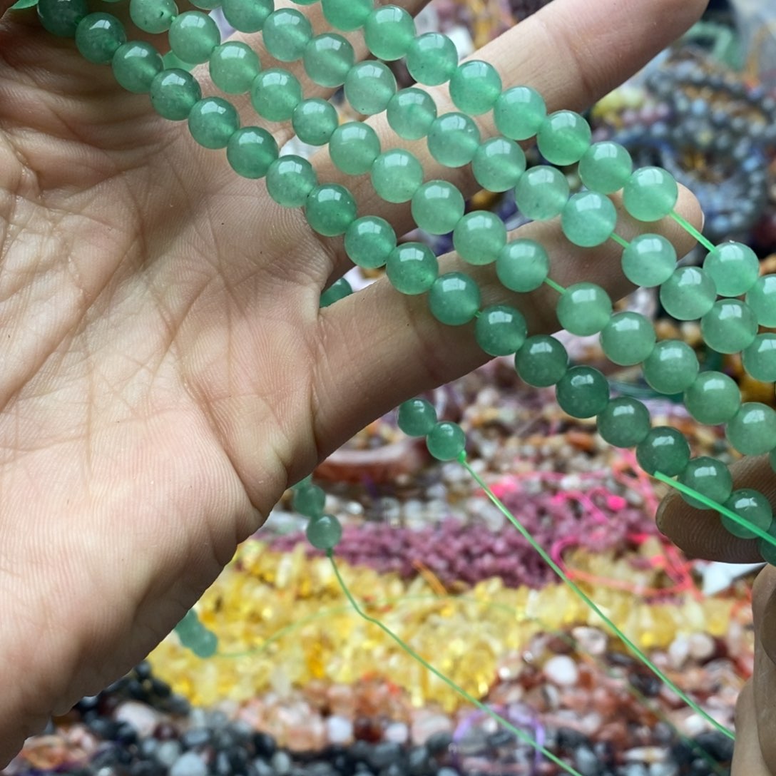 玛瑙/玉髓未镶嵌珠宝半成品一条天然6.5mm绿东岭玉B449