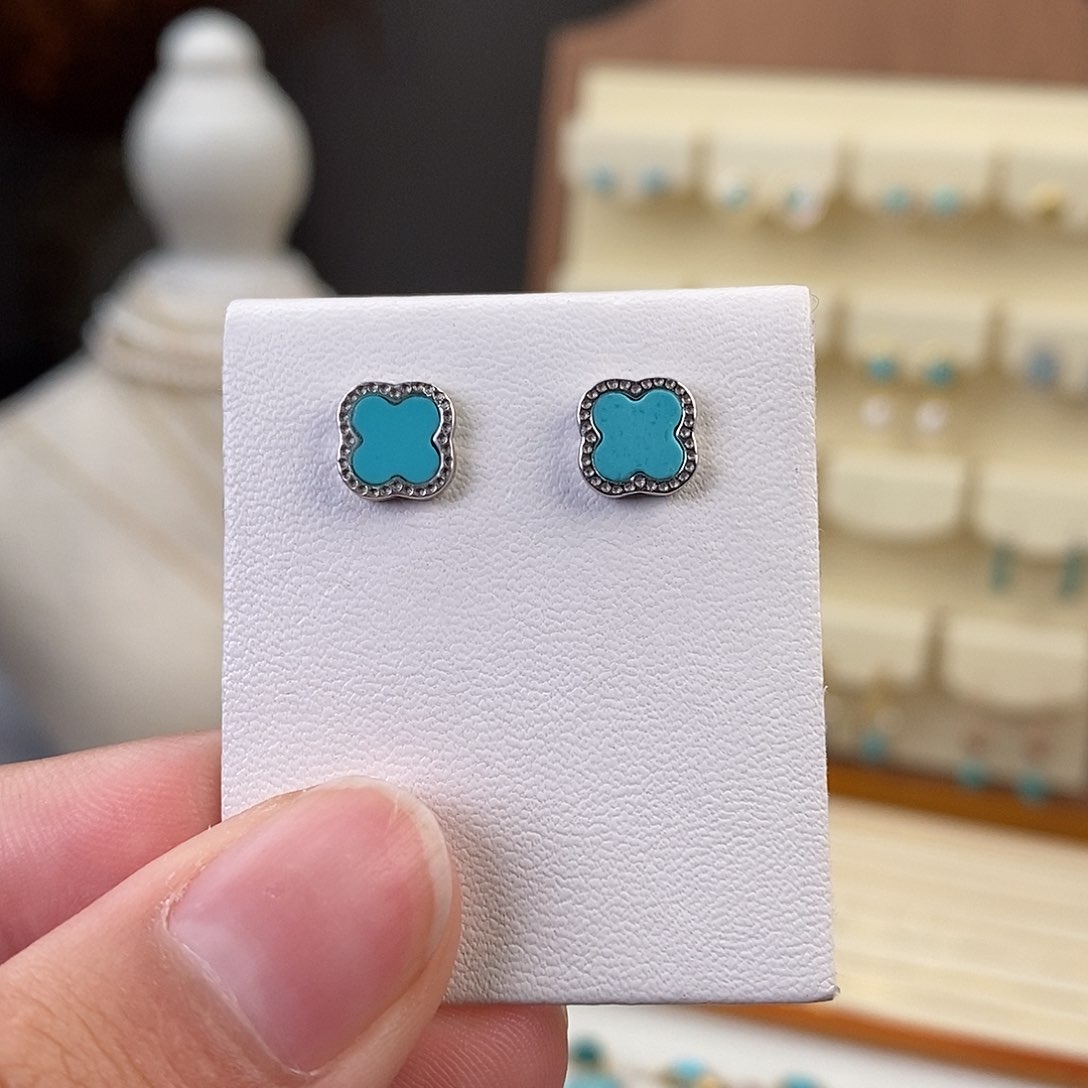绿松石耳饰银S925镶嵌