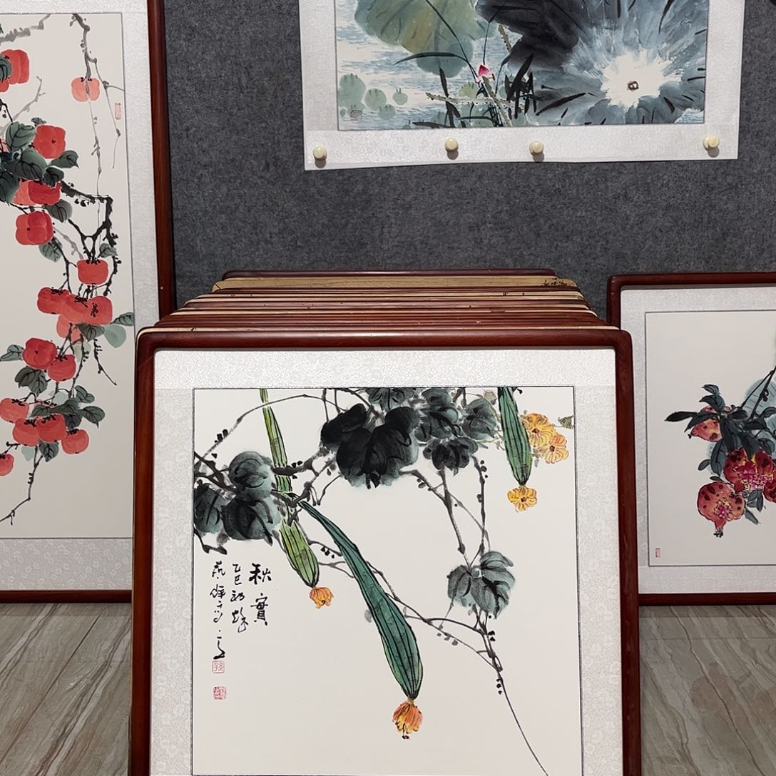 国画书画作品带框63×63