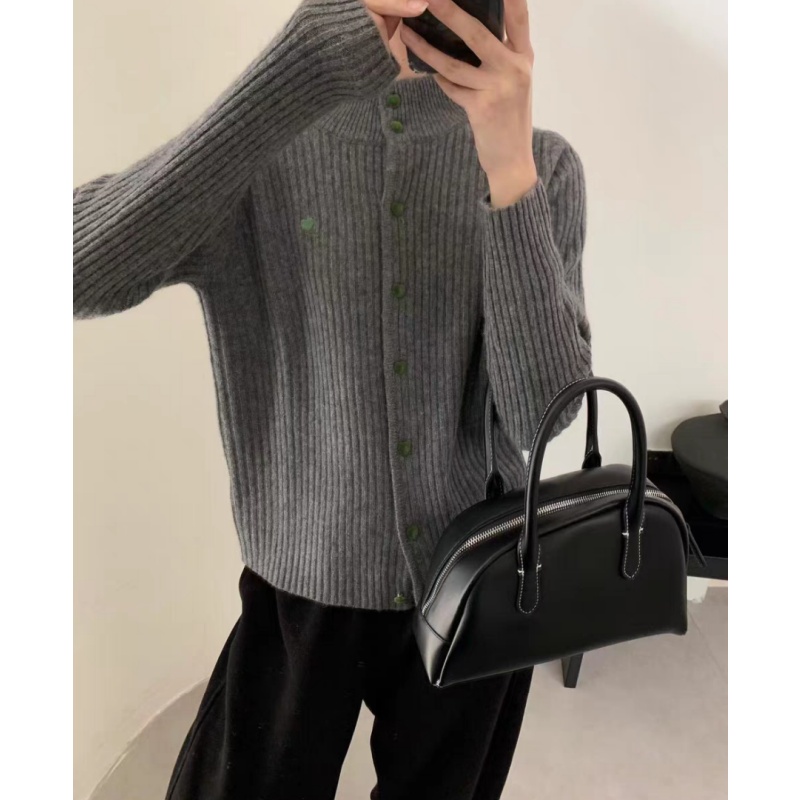 【竖条立领爱心】加厚竖条韩系立领爱心刺绣气质一排扣针织开衫20