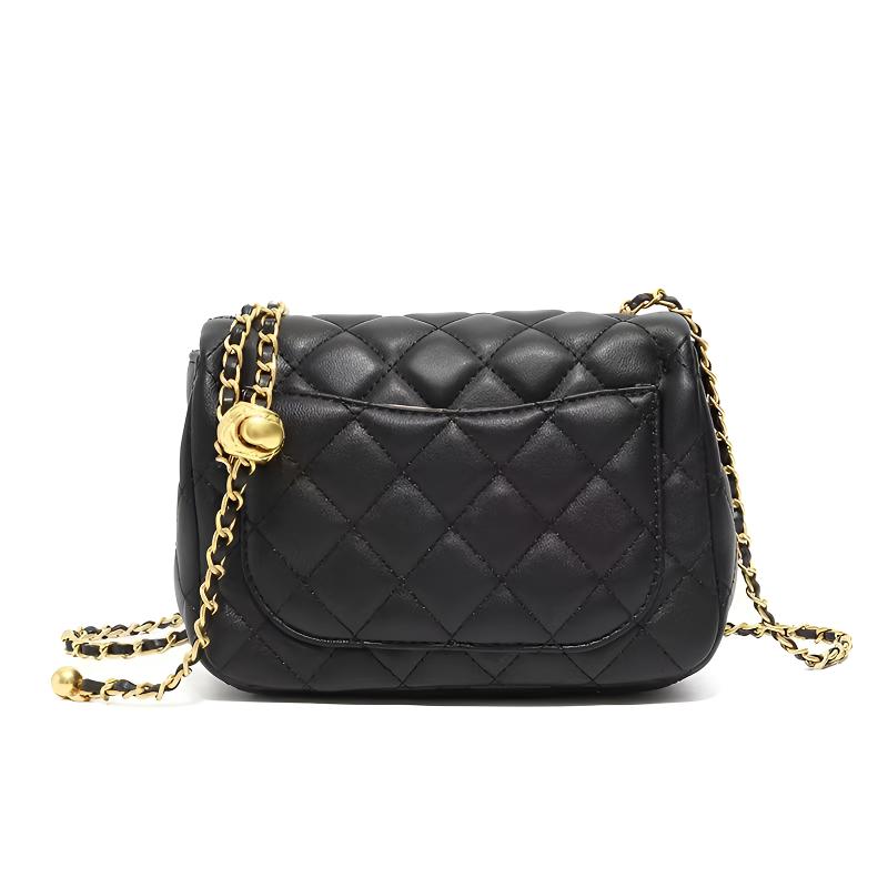 时尚百搭菱格方胖子小香风链条斜挎包 X3227 黑色（可嘎嘣）