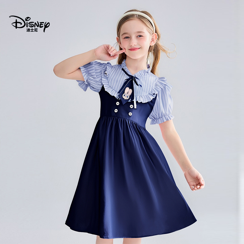 Disney/迪士尼2026夏季新款短袖学院风连衣裙童装夏装中大童时尚