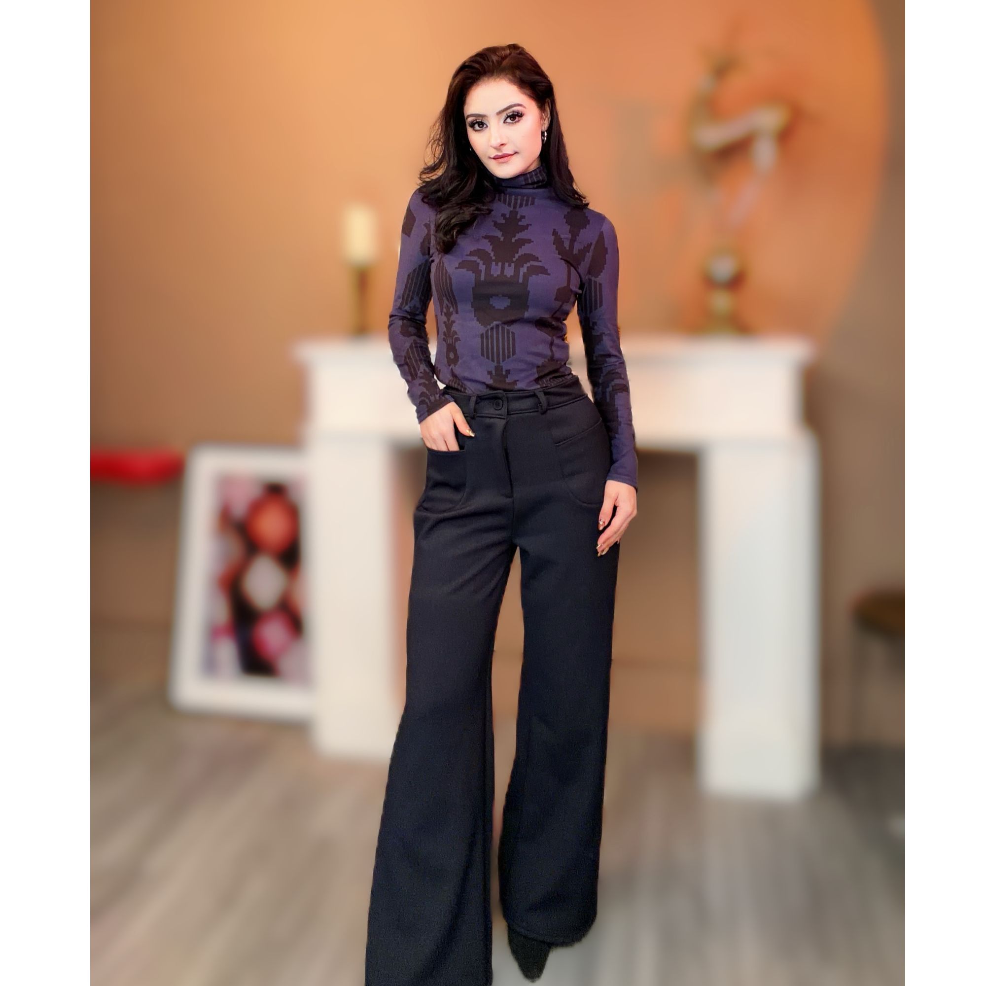 加绒加厚休闲阔腿裤2025冬季保暖新款高腰后松紧显瘦百搭直筒裤