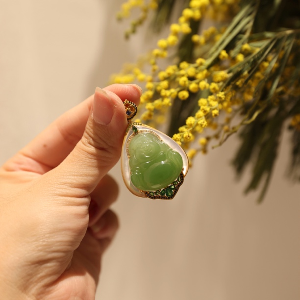 18k金和田玉佛公吊坠YY