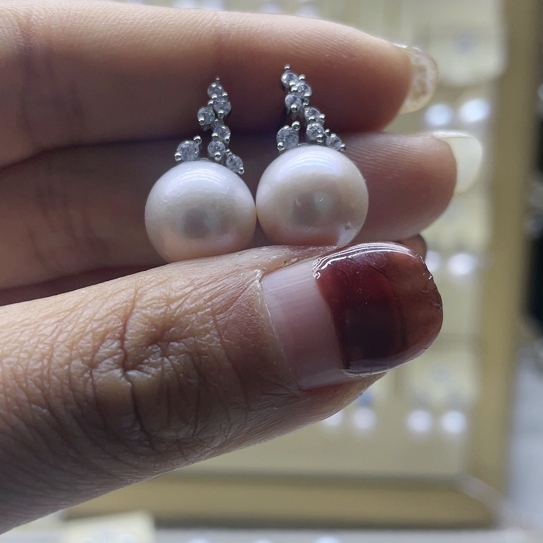 淡水珍珠耳饰银S925镶嵌