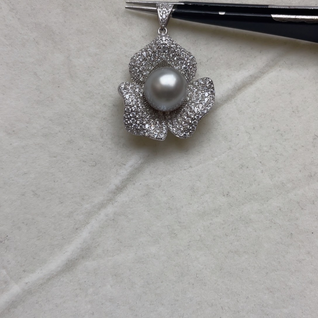 海水珍珠吊坠(不含链)银S925镶嵌