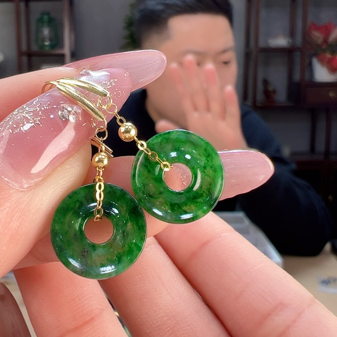 翡翠耳饰18K金镶嵌耳环6