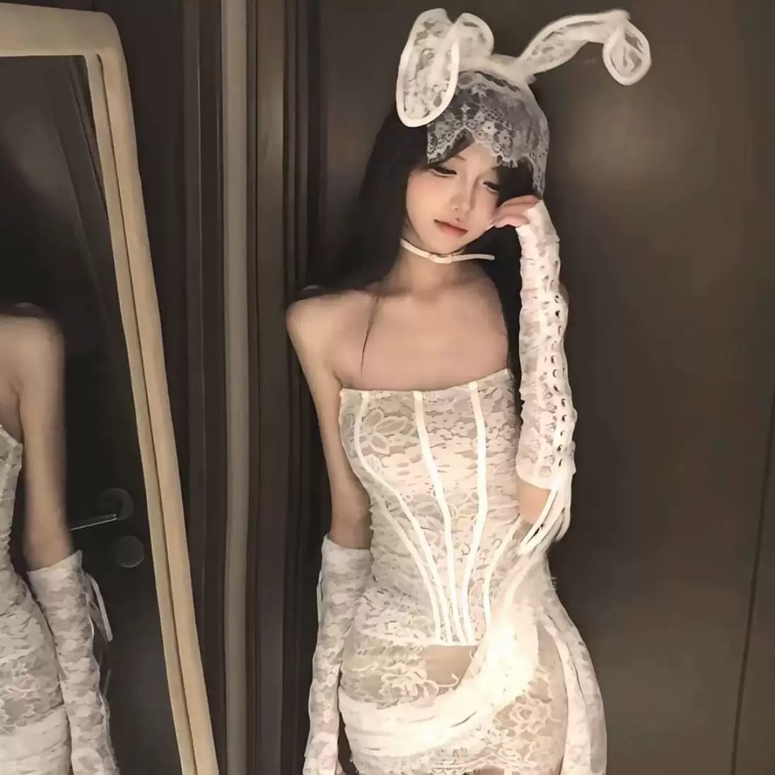 新款女士性感蕾丝绑带抹胸短裙