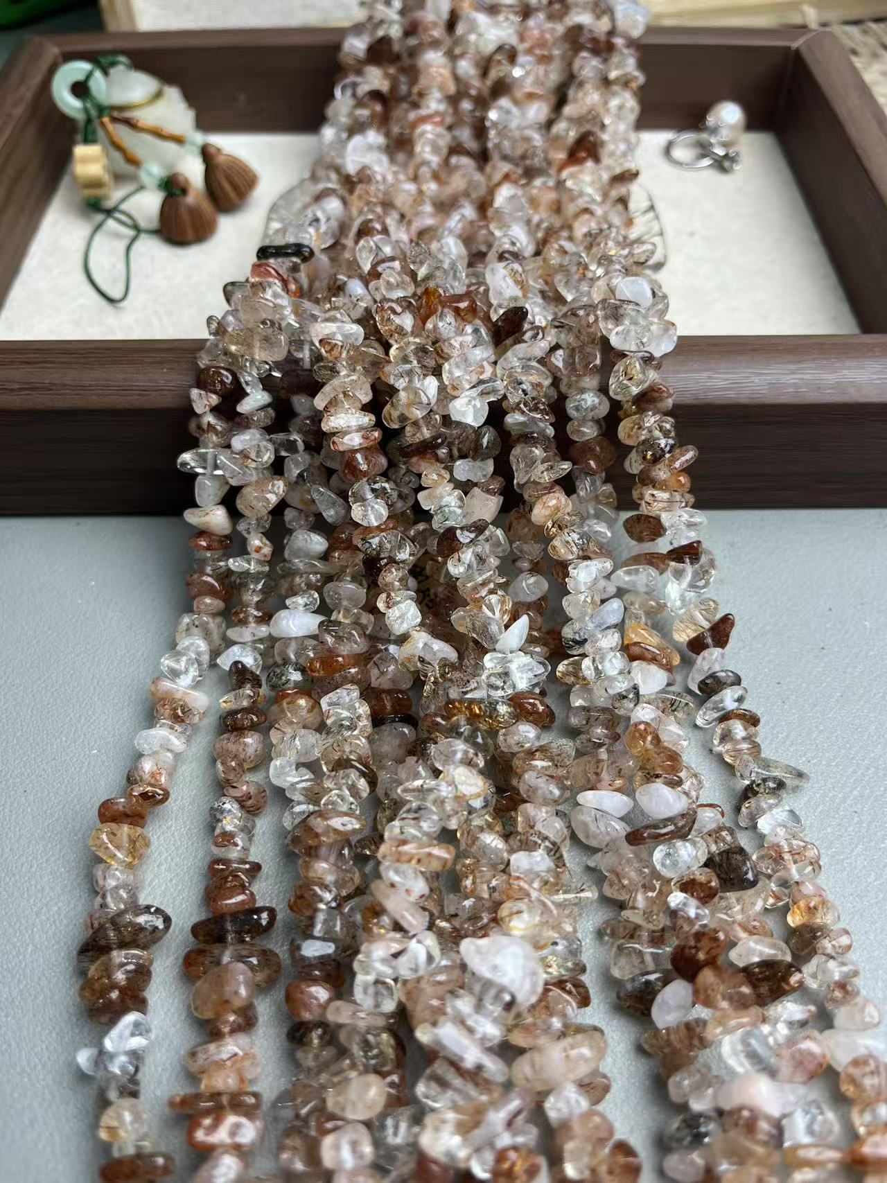 天然黑晶超七碎石散珠75cm左右半成品可DIY做手串做锁骨链毛衣链