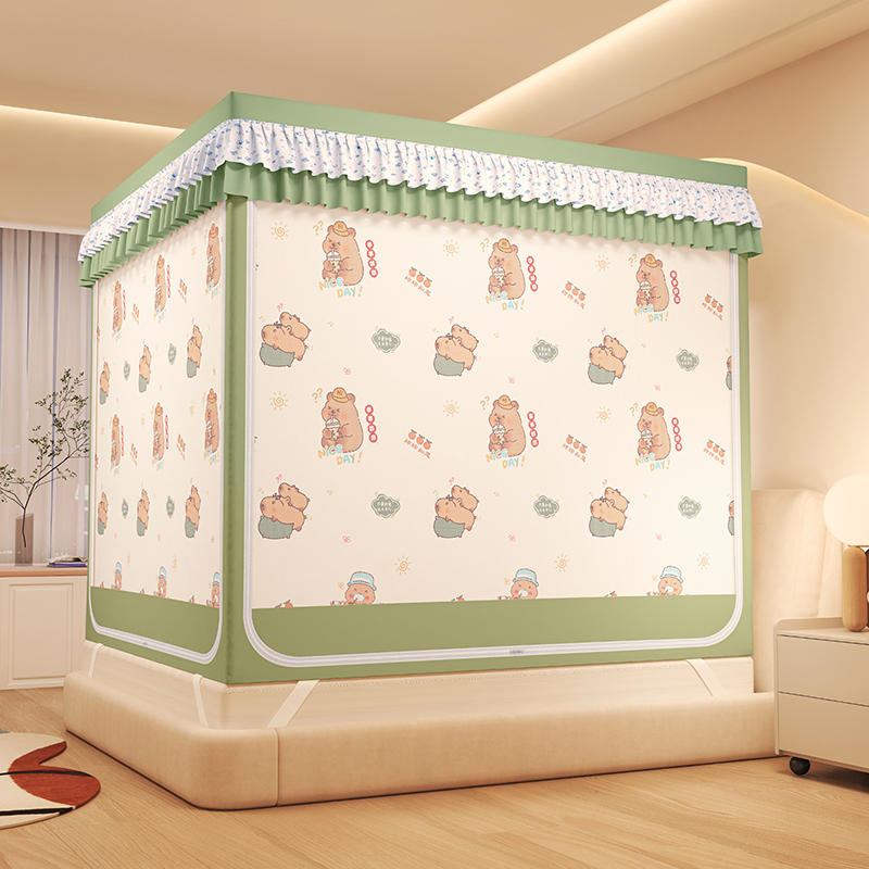 A类亲肤高密度防蚊大空间遮光防风宝宝卧室防摔卡通印花坐床蚊帐