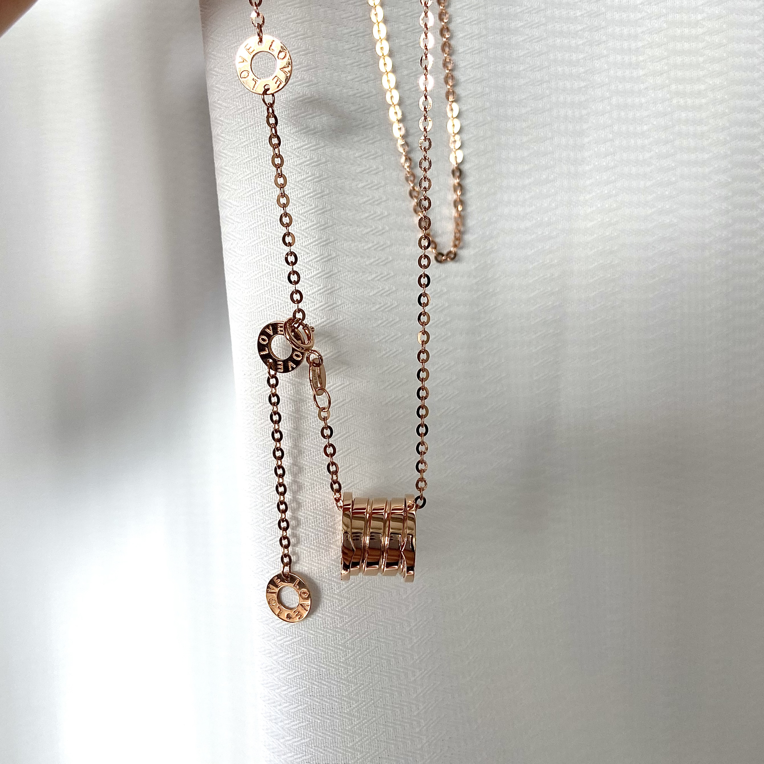 18k金闪O链大腰项链玫瑰金色Au750经典