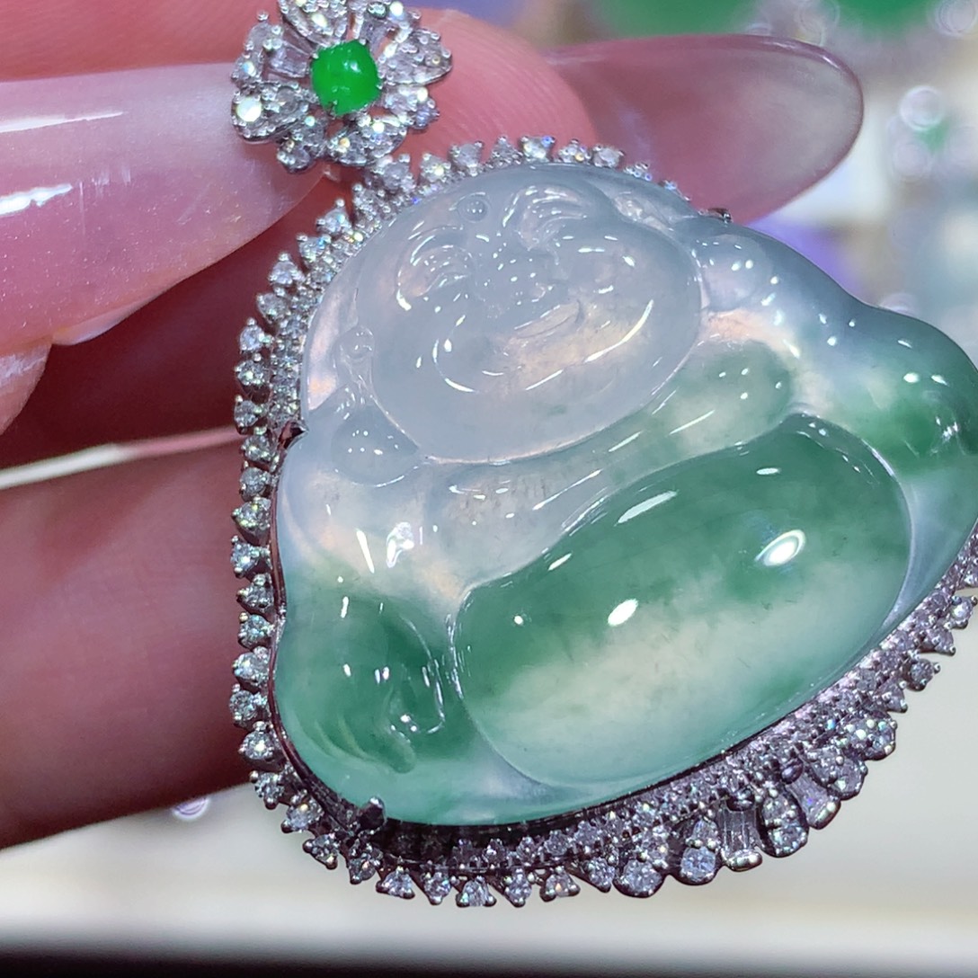 翡翠18K金镶嵌吊坠(不含链)