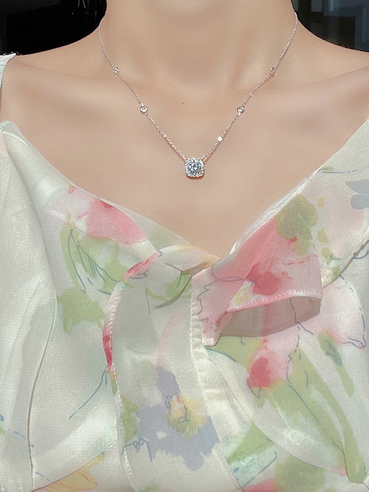 合金仿珍珠项链 爆闪方锆小冰糖项链简约大气百搭显白气质款女