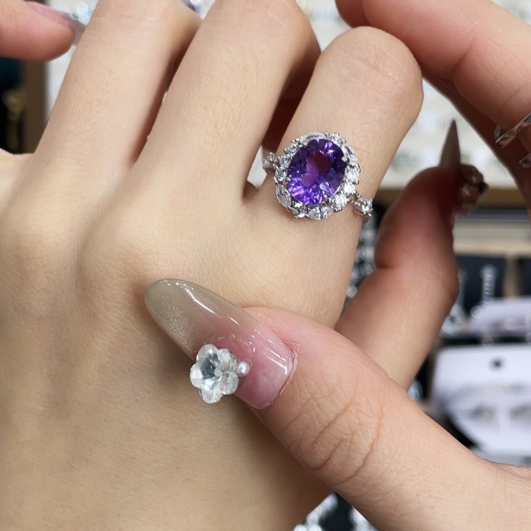 卖***姐紫晶戒指银S925镶嵌