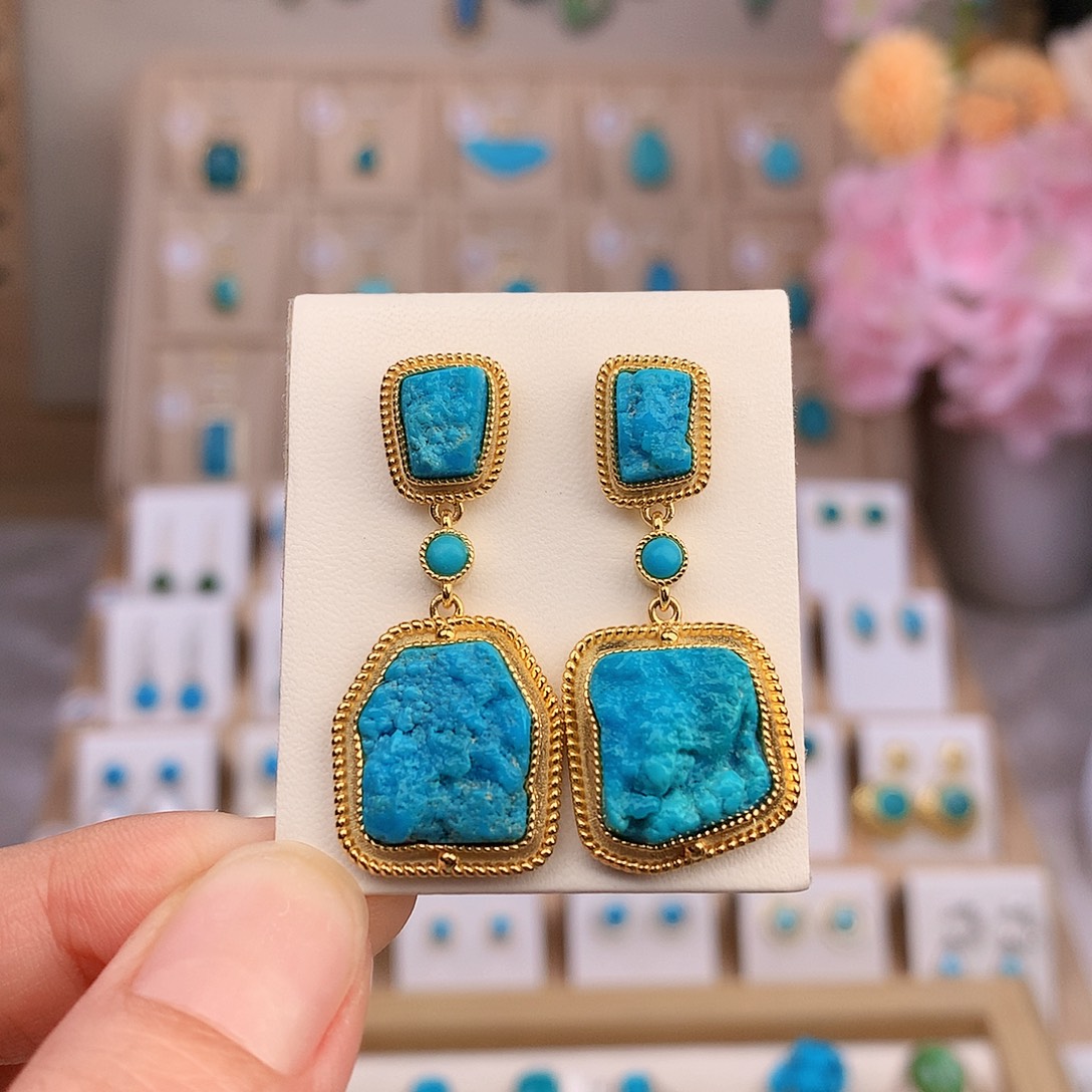 银S925镶嵌绿松石耳饰