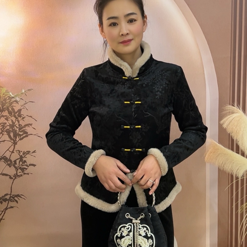 早春新款新中式国风套头提花秋冬冬季加绒复古打底衫ins