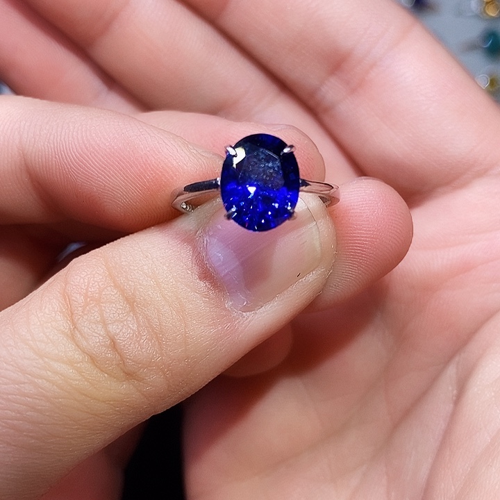 蓝宝石戒指银S925镶嵌