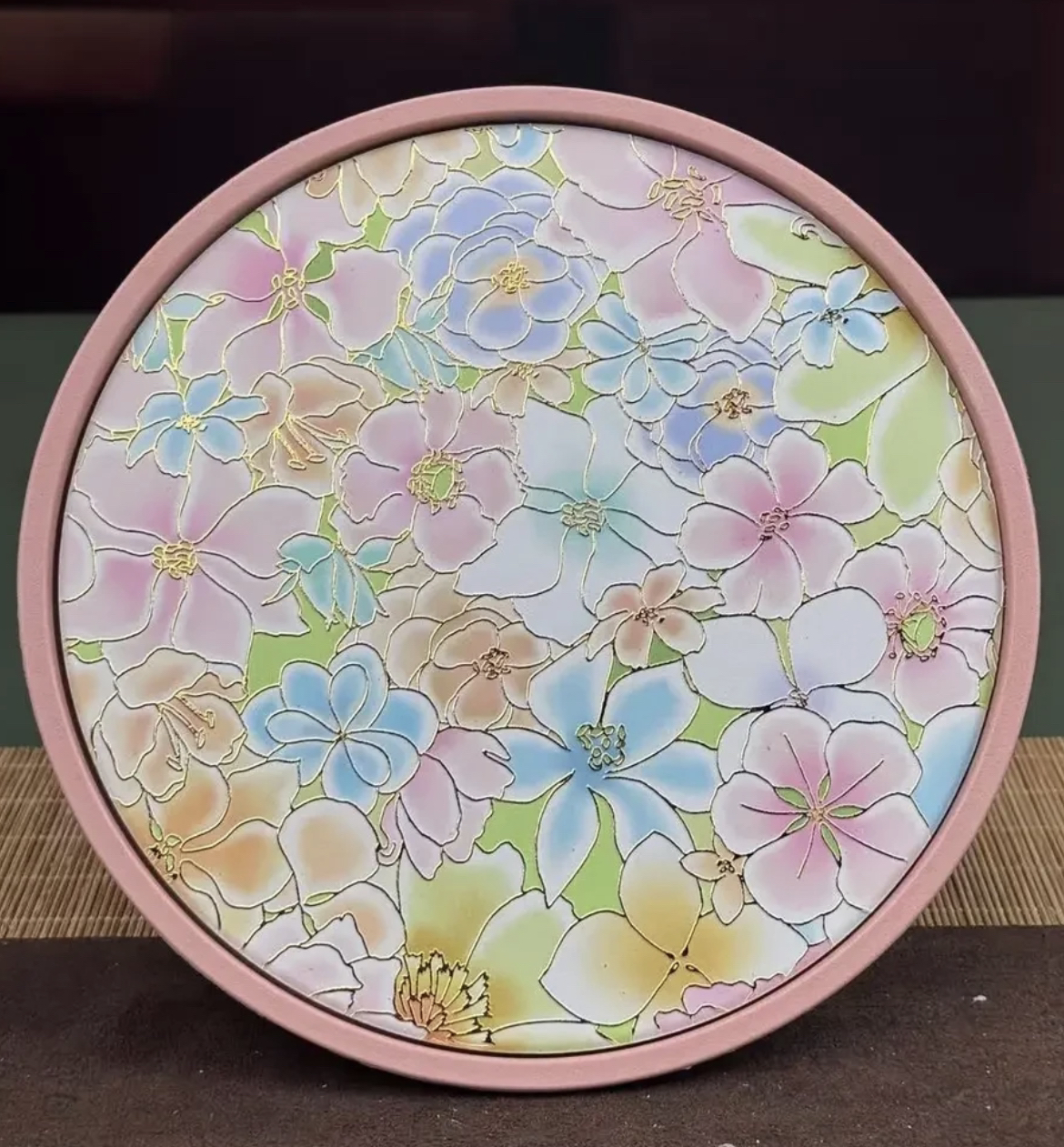 粉万花描金国风吸水干泡盘小型功夫茶具沥水茶托盘办公室家用21Cm