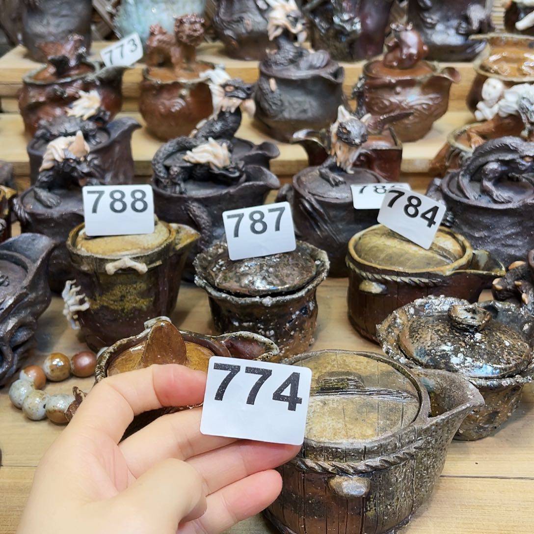 哈***啦杯柴烧粗陶手捏宝瓶二