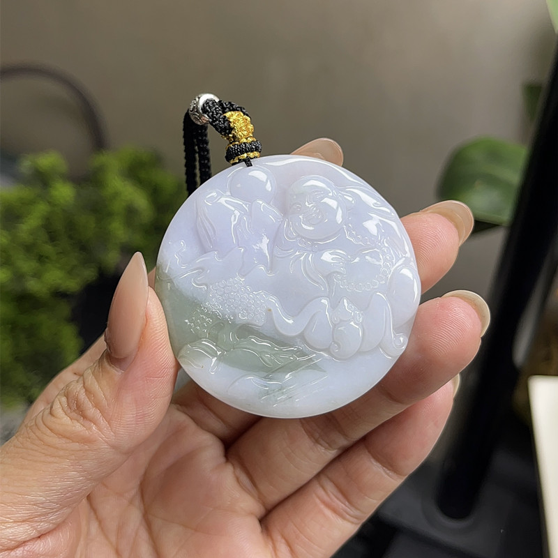 天然缅甸翡翠A货 佛公吊坠布袋佛挂件精品毛衣链配饰