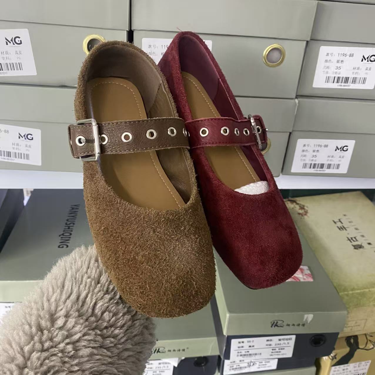 玛丽珍鞋春季平跟浅口玛丽珍时尚磨砂皮单鞋乐福鞋