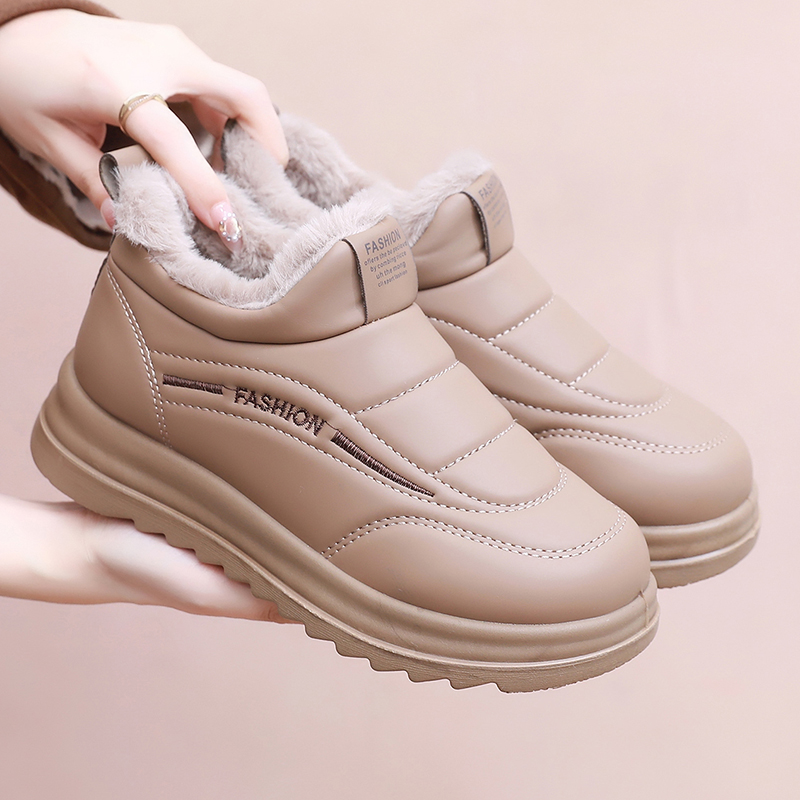 2025冬季新款加厚加绒女棉鞋厚底一脚蹬平底鞋防滑保暖妈妈雪地靴商品图