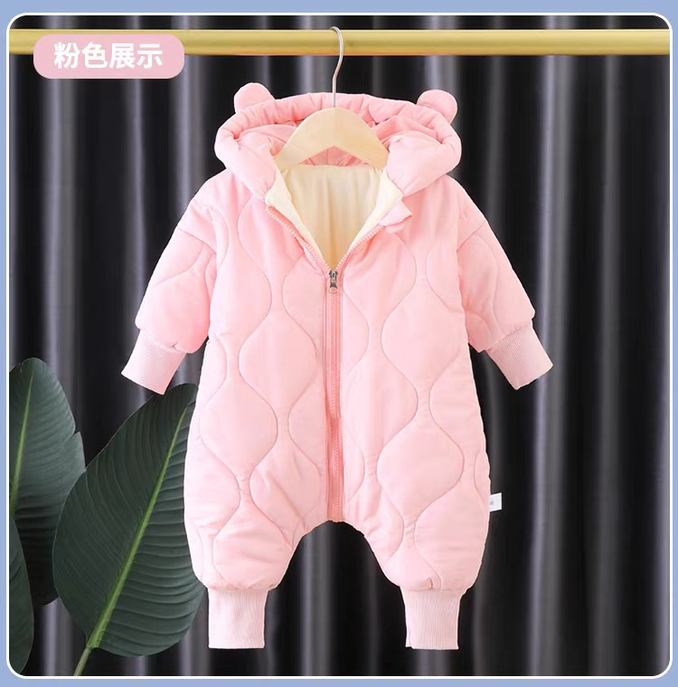 简约款棉服连体衣婴儿外出服连体衣加绒加厚中棉外出