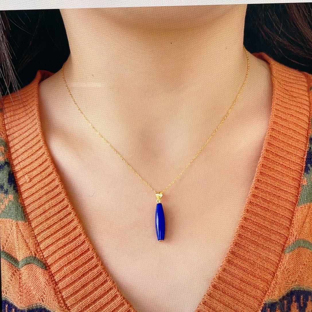 青金石吊坠一字银S925镀金镶嵌