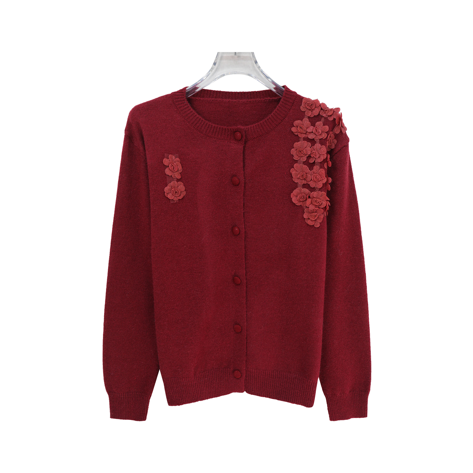 冬季高级感立体花朵小众韩版长袖针织开衫毛衣K24162