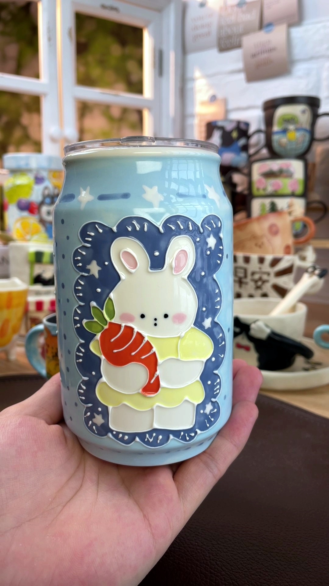 景德镇创意手绘濑户烧可爱萝卜兔子随行陶瓷杯